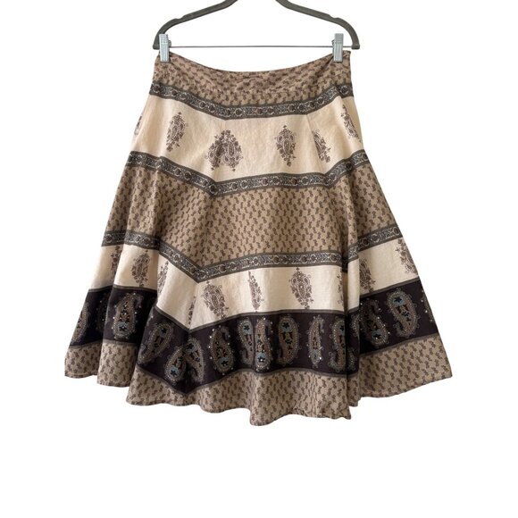 New York & Company  Paisley Sequined A-Line Skirt Size 6 Bohemian Gipsy - Picture 3 of 15